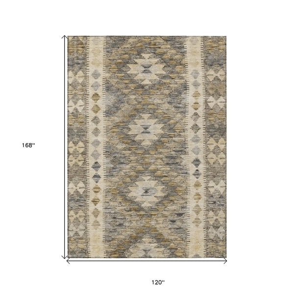 HomeRoots 5' Beige Geometric Indoor-Outdoor Area Rug - Durable, Stylish, and Machine Washable for All Spaces 10' X 14' 607427