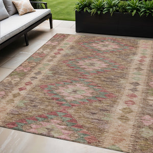 HomeRoots 5' Brown Geometric Indoor Outdoor Area Rug - Durable, Washable, Stylish Design for High-Traffic Spaces 5' X 8' 607429
