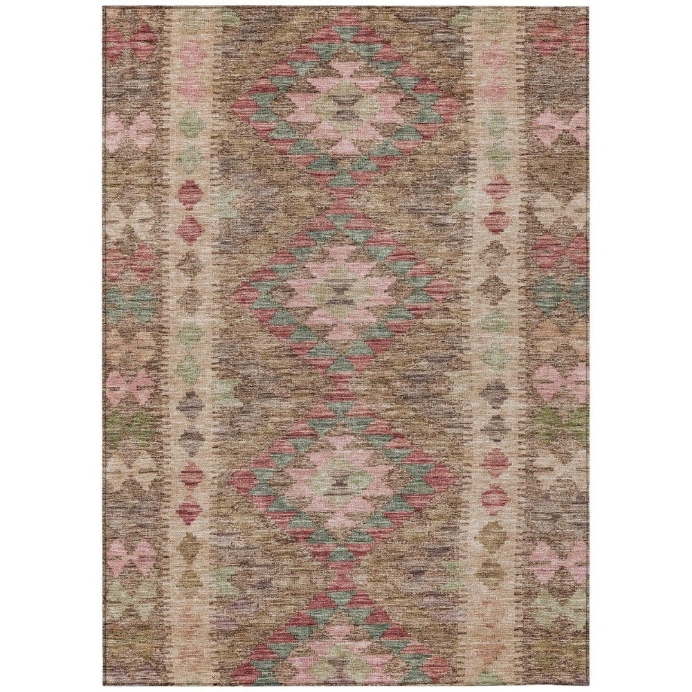 HomeRoots 5' Brown Geometric Indoor Outdoor Area Rug - Durable, Washable, Stylish Design for High-Traffic Spaces 5' X 8' 607429