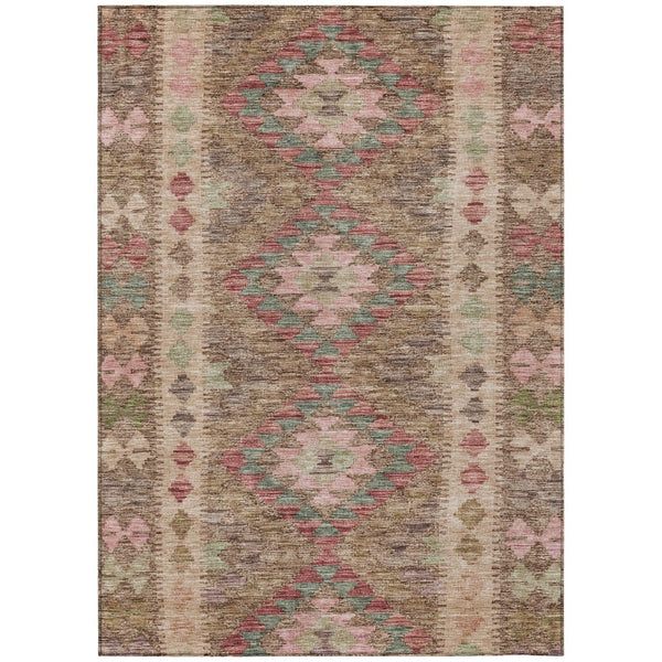 HomeRoots 5' Brown Geometric Indoor Outdoor Area Rug - Durable, Washable, Stylish Design for High-Traffic Spaces 5' X 8' 607429