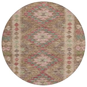 HomeRoots 5' Brown Geometric Indoor Outdoor Area Rug - Durable, Washable, Stylish Design for High-Traffic Spaces 8' Round 607430
