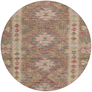 HomeRoots 5' Brown Geometric Indoor Outdoor Area Rug - Durable, Washable, Stylish Design for High-Traffic Spaces 8' Round 607430