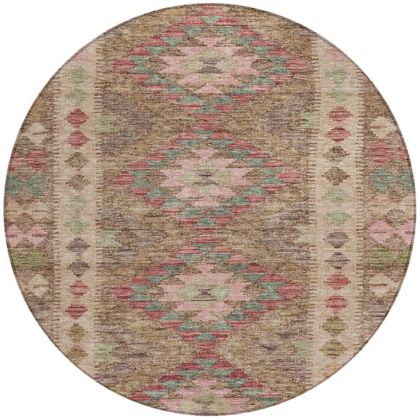 HomeRoots 5' Brown Geometric Indoor Outdoor Area Rug - Durable, Washable, Stylish Design for High-Traffic Spaces 8' Round 607430