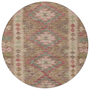 HomeRoots 5' Brown Geometric Indoor Outdoor Area Rug - Durable, Washable, Stylish Design for High-Traffic Spaces 8' Round 607430