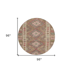 HomeRoots 5' Brown Geometric Indoor Outdoor Area Rug - Durable, Washable, Stylish Design for High-Traffic Spaces 8' Round 607430