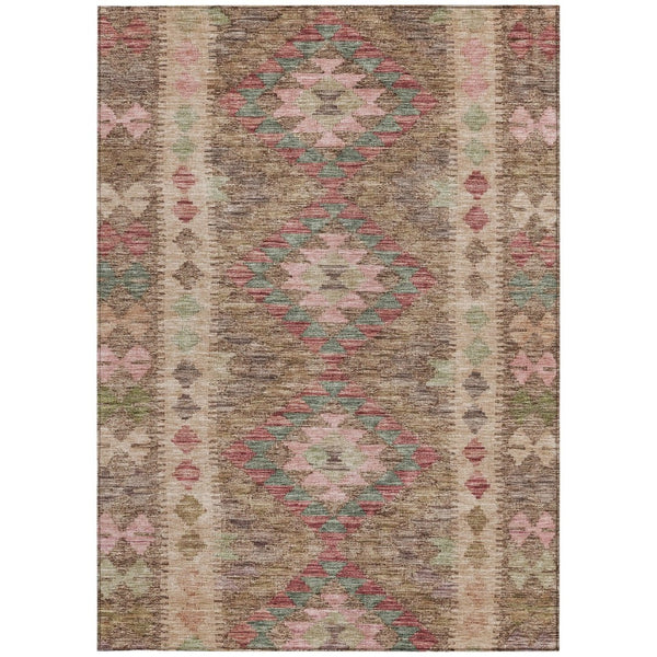 HomeRoots 5' Brown Geometric Indoor Outdoor Area Rug - Durable, Washable, Stylish Design for High-Traffic Spaces 8' X 10' 607431