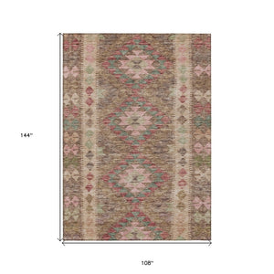 HomeRoots 5' Brown Geometric Indoor Outdoor Area Rug - Durable, Washable, Stylish Design for High-Traffic Spaces 9' X 12' 607432