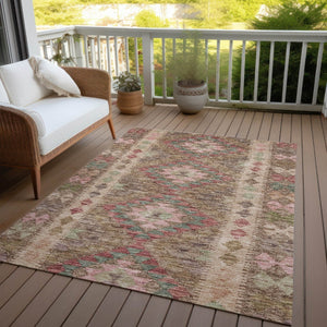 HomeRoots 5' Brown Geometric Indoor Outdoor Area Rug - Durable, Washable, Stylish Design for High-Traffic Spaces 9' X 12' 607432