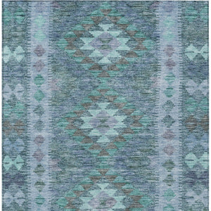 HomeRoots 5' Stylish Blue Geometric Washable Area Rug for Indoor & Outdoor Use - Durable, Easy Care, Versatile Design 5' X 8' 607435