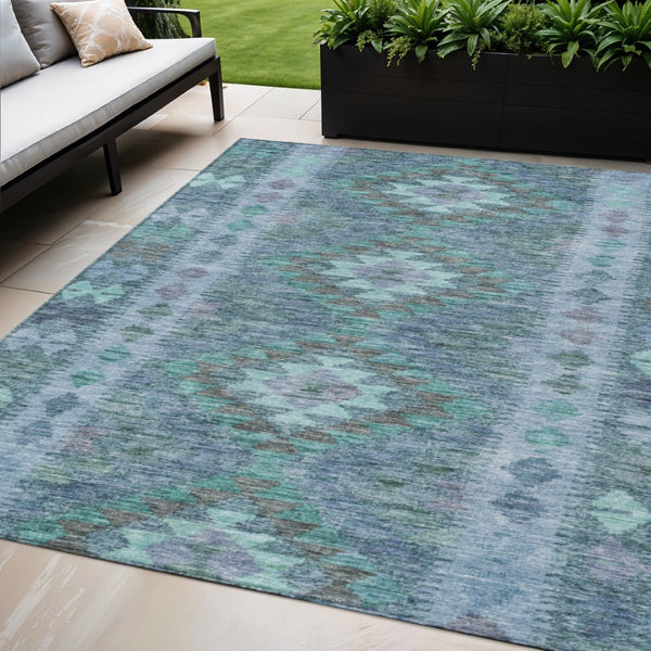 HomeRoots 5' Stylish Blue Geometric Washable Area Rug for Indoor & Outdoor Use - Durable, Easy Care, Versatile Design 5' X 8' 607435