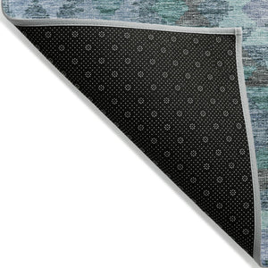 HomeRoots 5' Stylish Blue Geometric Washable Area Rug for Indoor & Outdoor Use - Durable, Easy Care, Versatile Design 5' X 8' 607435