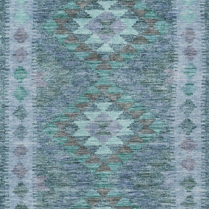 HomeRoots 5' Stylish Blue Geometric Washable Area Rug for Indoor & Outdoor Use - Durable, Easy Care, Versatile Design 5' X 8' 607435