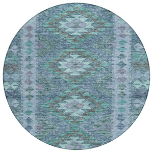 HomeRoots 5' Stylish Blue Geometric Washable Area Rug for Indoor & Outdoor Use - Durable, Easy Care, Versatile Design 8' Round 607436