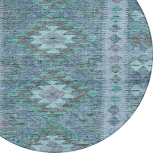 HomeRoots 5' Stylish Blue Geometric Washable Area Rug for Indoor & Outdoor Use - Durable, Easy Care, Versatile Design 8' Round 607436