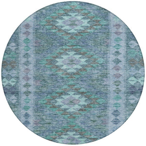 HomeRoots 5' Stylish Blue Geometric Washable Area Rug for Indoor & Outdoor Use - Durable, Easy Care, Versatile Design 8' Round 607436