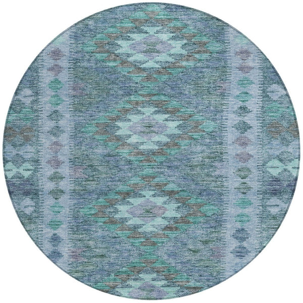 HomeRoots 5' Stylish Blue Geometric Washable Area Rug for Indoor & Outdoor Use - Durable, Easy Care, Versatile Design 8' Round 607436