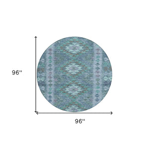 HomeRoots 5' Stylish Blue Geometric Washable Area Rug for Indoor & Outdoor Use - Durable, Easy Care, Versatile Design 8' Round 607436
