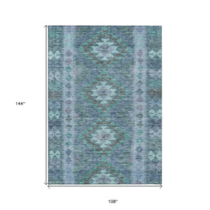 HomeRoots 5' Stylish Blue Geometric Washable Area Rug for Indoor & Outdoor Use - Durable, Easy Care, Versatile Design 9' X 12' 607438