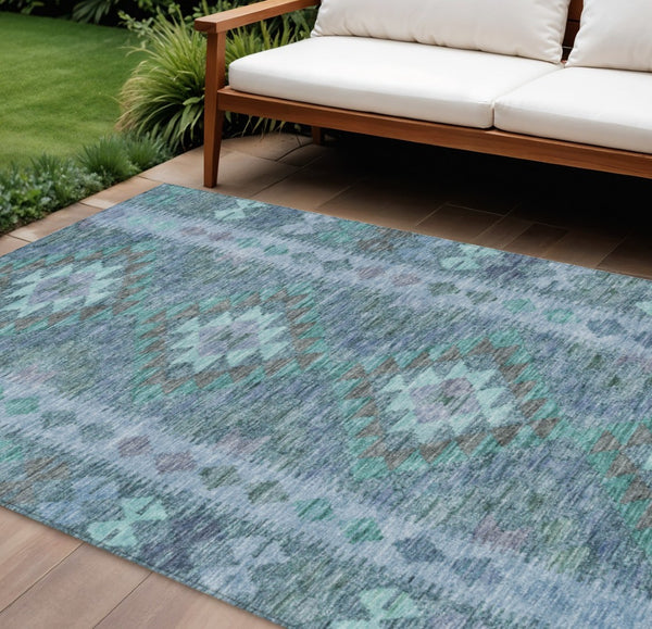 HomeRoots 5' Stylish Blue Geometric Washable Area Rug for Indoor & Outdoor Use - Durable, Easy Care, Versatile Design 9' X 12' 607438