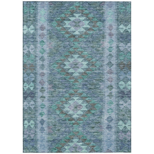 HomeRoots 5' Stylish Blue Geometric Washable Area Rug for Indoor & Outdoor Use - Durable, Easy Care, Versatile Design 9' X 12' 607438
