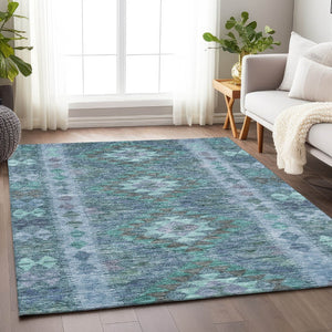 HomeRoots 5' Stylish Blue Geometric Washable Area Rug for Indoor & Outdoor Use - Durable, Easy Care, Versatile Design 9' X 12' 607438