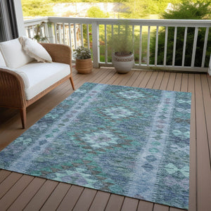 HomeRoots 5' Stylish Blue Geometric Washable Area Rug for Indoor & Outdoor Use - Durable, Easy Care, Versatile Design 10' X 14' 607439