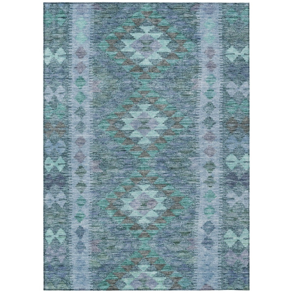 HomeRoots 5' Stylish Blue Geometric Washable Area Rug for Indoor & Outdoor Use - Durable, Easy Care, Versatile Design 10' X 14' 607439