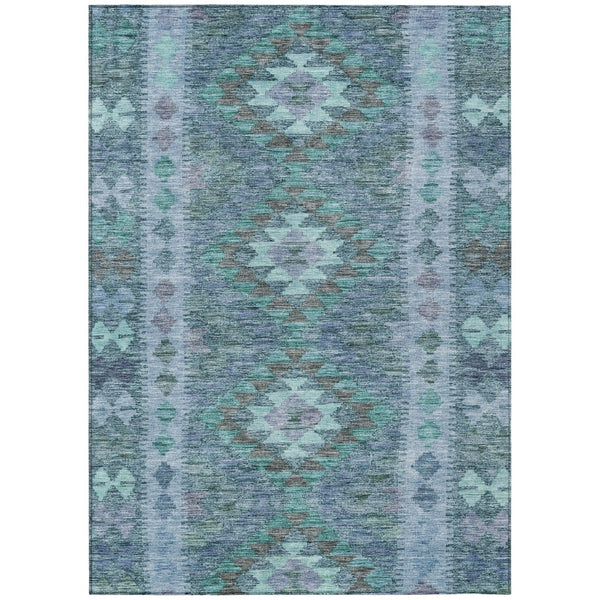HomeRoots 5' Stylish Blue Geometric Washable Area Rug for Indoor & Outdoor Use - Durable, Easy Care, Versatile Design 10' X 14' 607439