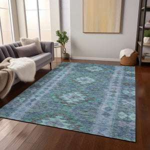 HomeRoots 5' Stylish Blue Geometric Washable Area Rug for Indoor & Outdoor Use - Durable, Easy Care, Versatile Design 10' X 14' 607439