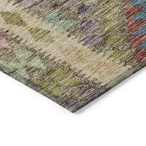 HomeRoots 5' Stylish Green Geometric Area Rug - Durable, Washable for Indoor & Outdoor Use, Perfect for High Traffic Areas 5' X 8' 607441