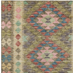 HomeRoots 5' Stylish Green Geometric Area Rug - Durable, Washable for Indoor & Outdoor Use, Perfect for High Traffic Areas 5' X 8' 607441