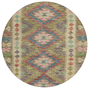 HomeRoots 5' Stylish Green Geometric Area Rug - Durable, Washable for Indoor & Outdoor Use, Perfect for High Traffic Areas 8' Round 607442