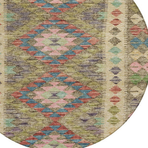 HomeRoots 5' Stylish Green Geometric Area Rug - Durable, Washable for Indoor & Outdoor Use, Perfect for High Traffic Areas 8' Round 607442