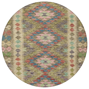 HomeRoots 5' Stylish Green Geometric Area Rug - Durable, Washable for Indoor & Outdoor Use, Perfect for High Traffic Areas 8' Round 607442