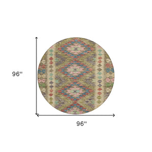 HomeRoots 5' Stylish Green Geometric Area Rug - Durable, Washable for Indoor & Outdoor Use, Perfect for High Traffic Areas 8' Round 607442