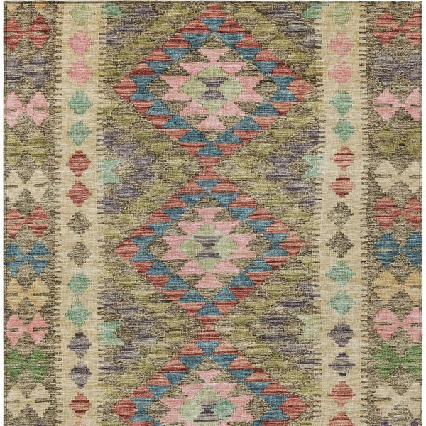 HomeRoots 5' Stylish Green Geometric Area Rug - Durable, Washable for Indoor & Outdoor Use, Perfect for High Traffic Areas 8' X 10' 607443