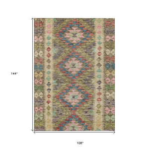 HomeRoots 5' Stylish Green Geometric Area Rug - Durable, Washable for Indoor & Outdoor Use, Perfect for High Traffic Areas 9' X 12' 607444
