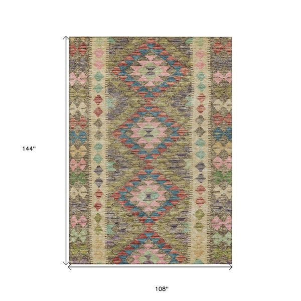 HomeRoots 5' Stylish Green Geometric Area Rug - Durable, Washable for Indoor & Outdoor Use, Perfect for High Traffic Areas 9' X 12' 607444