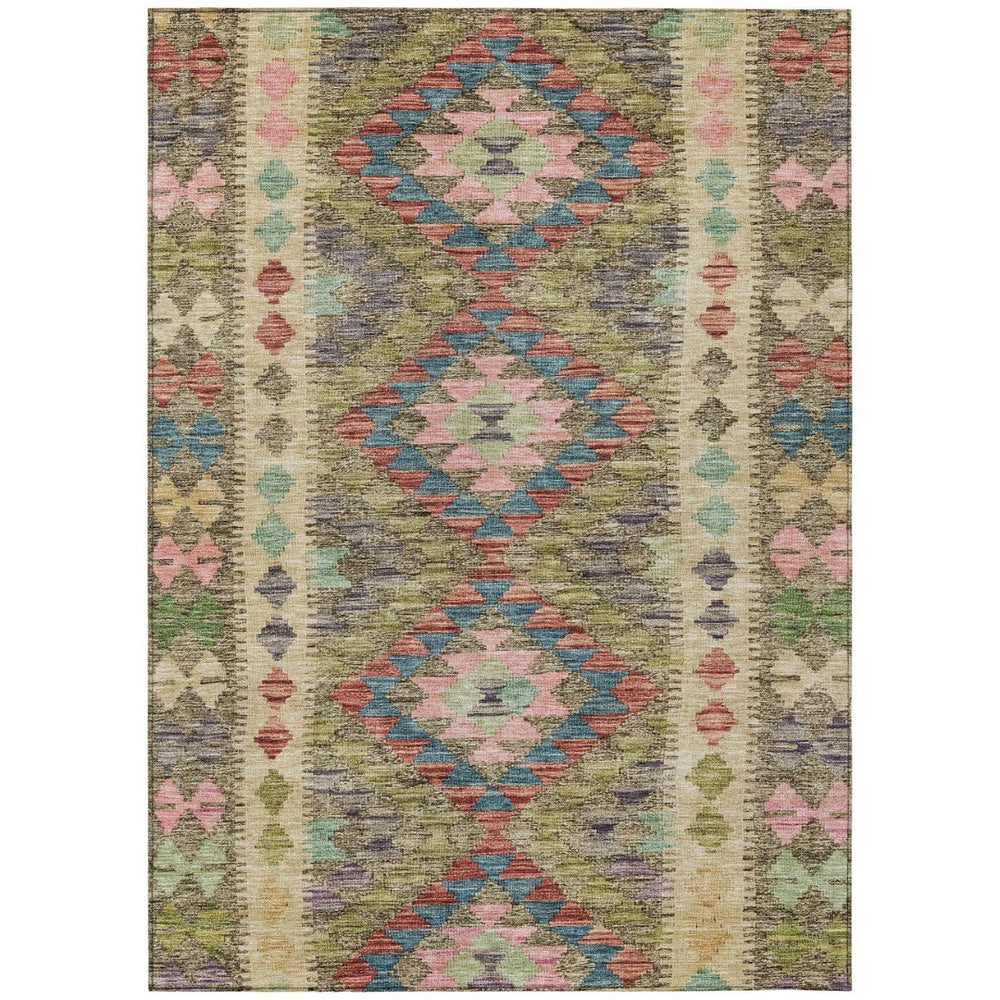 HomeRoots 5' Stylish Green Geometric Area Rug - Durable, Washable for Indoor & Outdoor Use, Perfect for High Traffic Areas 9' X 12' 607444