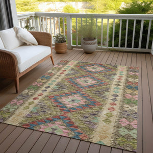 HomeRoots 5' Stylish Green Geometric Area Rug - Durable, Washable for Indoor & Outdoor Use, Perfect for High Traffic Areas 10' X 14' 607445