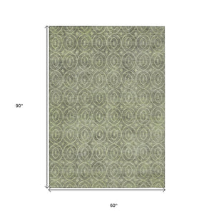 HomeRoots 5' Artichoke Green Geometric Indoor Outdoor Area Rug – Durable, Washable, Modern Style for High-Traffic Spaces 5' X 8' 607465