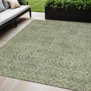 HomeRoots 5' Artichoke Green Geometric Indoor Outdoor Area Rug – Durable, Washable, Modern Style for High-Traffic Spaces 5' X 8' 607465