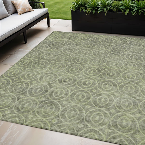 HomeRoots 5' Artichoke Green Geometric Indoor Outdoor Area Rug – Durable, Washable, Modern Style for High-Traffic Spaces 5' X 8' 607465