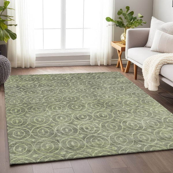 HomeRoots 5' Artichoke Green Geometric Indoor Outdoor Area Rug – Durable, Washable, Modern Style for High-Traffic Spaces 5' X 8' 607465