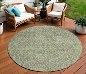 HomeRoots 5' Artichoke Green Geometric Indoor Outdoor Area Rug – Durable, Washable, Modern Style for High-Traffic Spaces 8' Round 607466