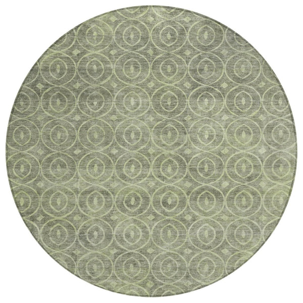 HomeRoots 5' Artichoke Green Geometric Indoor Outdoor Area Rug – Durable, Washable, Modern Style for High-Traffic Spaces 8' Round 607466