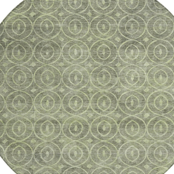HomeRoots 5' Artichoke Green Geometric Indoor Outdoor Area Rug – Durable, Washable, Modern Style for High-Traffic Spaces 8' Round 607466