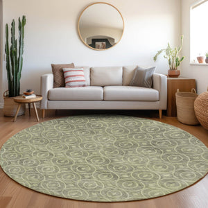 HomeRoots 5' Artichoke Green Geometric Indoor Outdoor Area Rug – Durable, Washable, Modern Style for High-Traffic Spaces 8' Round 607466