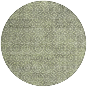 HomeRoots 5' Artichoke Green Geometric Indoor Outdoor Area Rug – Durable, Washable, Modern Style for High-Traffic Spaces 8' Round 607466