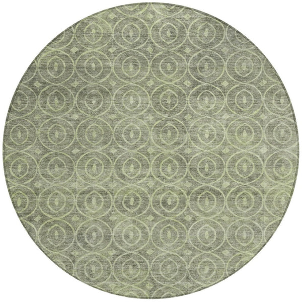 HomeRoots 5' Artichoke Green Geometric Indoor Outdoor Area Rug – Durable, Washable, Modern Style for High-Traffic Spaces 8' Round 607466